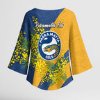 Parramatta Eels Kimono Sleeve Blouse Golden Wattle Floral Polynesian - Australian Flower - Rugby Mascot