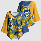 Parramatta Eels Kimono Sleeve Blouse Golden Wattle Floral Polynesian - Australian Flower - Rugby Mascot