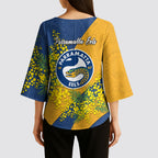 Parramatta Eels Kimono Sleeve Blouse Golden Wattle Floral Polynesian - Australian Flower - Rugby Mascot