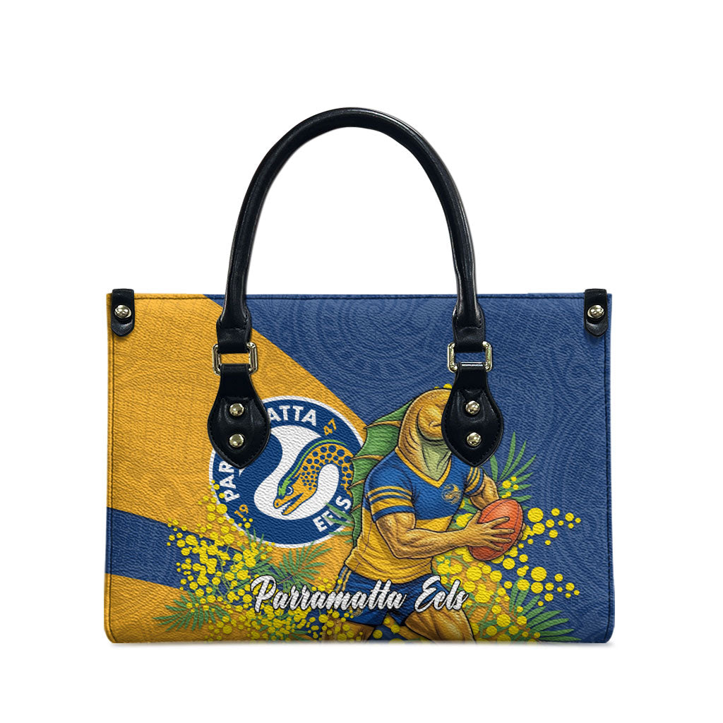 Parramatta Eels Leather Bag Golden Wattle Floral Polynesian - Australian Flower - Rugby Mascot