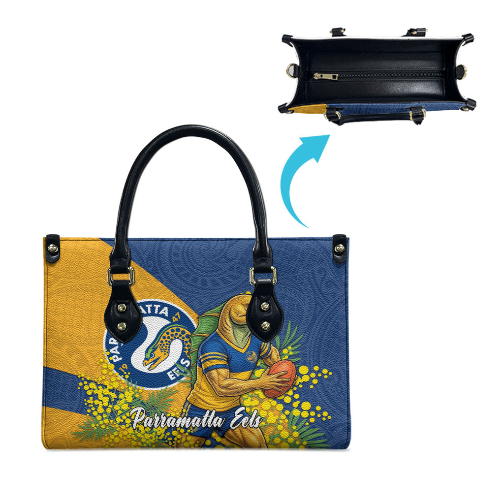 Parramatta Eels Leather Bag Golden Wattle Floral Polynesian - Australian Flower - Rugby Mascot