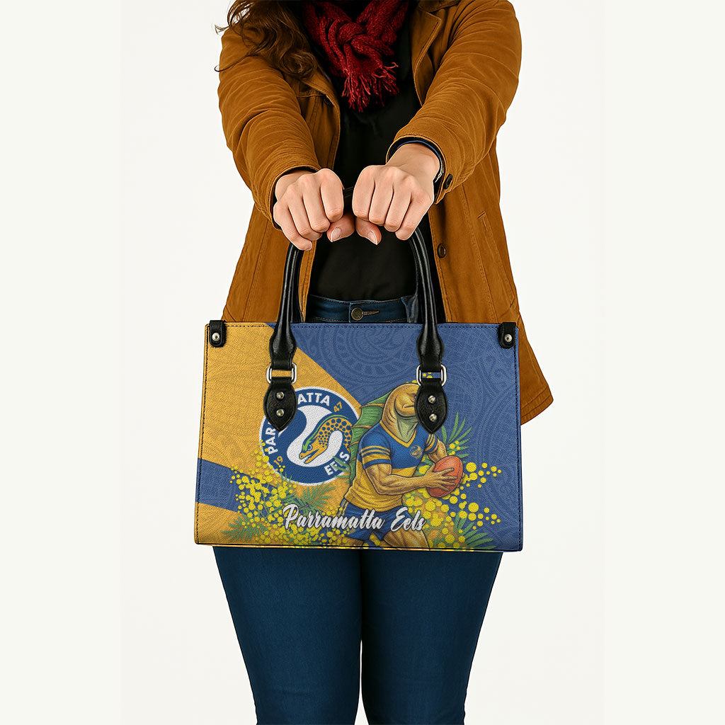 Parramatta Eels Leather Bag Golden Wattle Floral Polynesian - Australian Flower - Rugby Mascot