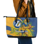 Parramatta Eels Leather Tote Bag Golden Wattle Floral Polynesian - Australian Flower - Rugby Mascot