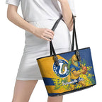 Parramatta Eels Leather Tote Bag Golden Wattle Floral Polynesian - Australian Flower - Rugby Mascot