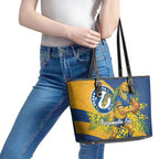 Parramatta Eels Leather Tote Bag Golden Wattle Floral Polynesian - Australian Flower - Rugby Mascot