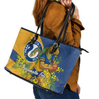 Parramatta Eels Leather Tote Bag Golden Wattle Floral Polynesian - Australian Flower - Rugby Mascot