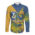 Parramatta Eels Long Sleeve Button Shirt Golden Wattle Floral Polynesian - Australian Flower - Rugby Mascot