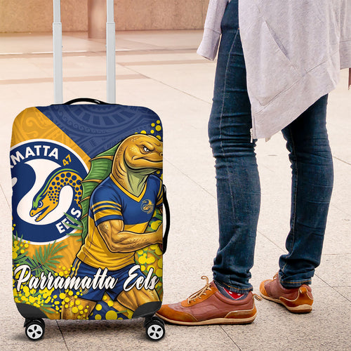 Parramatta Eels Luggage Cover Golden Wattle Floral Polynesian - Australian Flower - Rugby Mascot