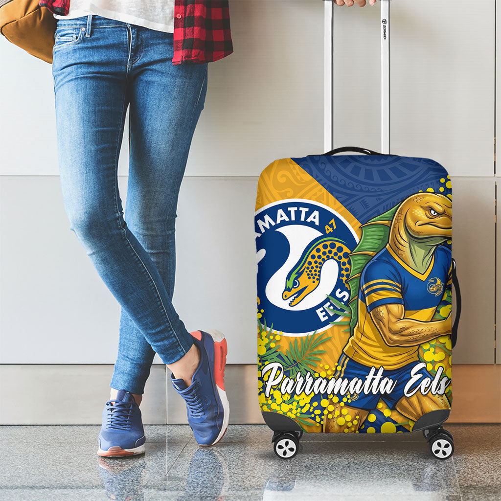 Parramatta Eels Luggage Cover Golden Wattle Floral Polynesian - Australian Flower - Rugby Mascot