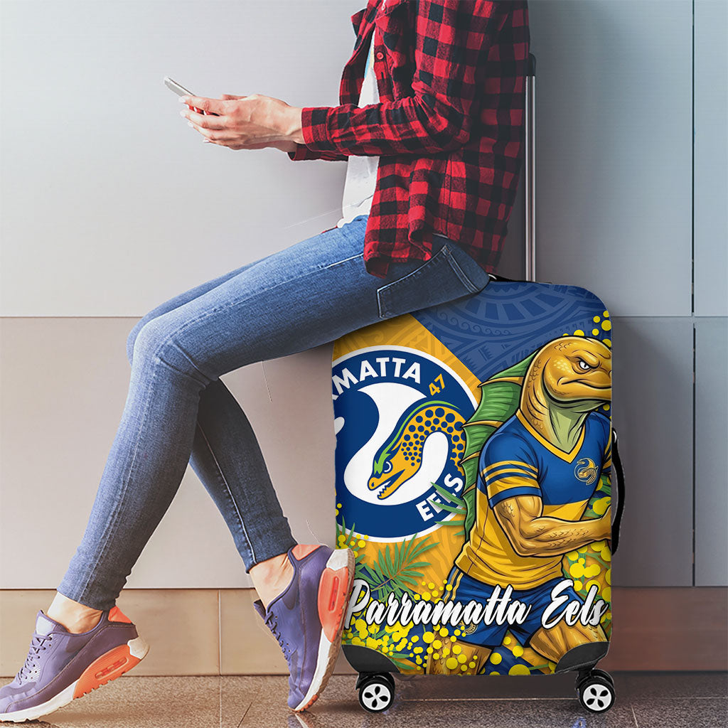 Parramatta Eels Luggage Cover Golden Wattle Floral Polynesian - Australian Flower - Rugby Mascot