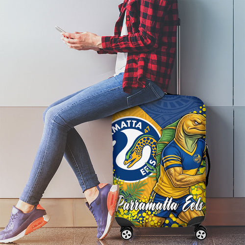 Parramatta Eels Luggage Cover Golden Wattle Floral Polynesian - Australian Flower - Rugby Mascot