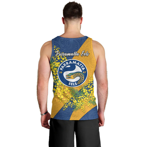 Parramatta Eels Men Tank Top Golden Wattle Floral Polynesian - Australian Flower - Rugby Mascot