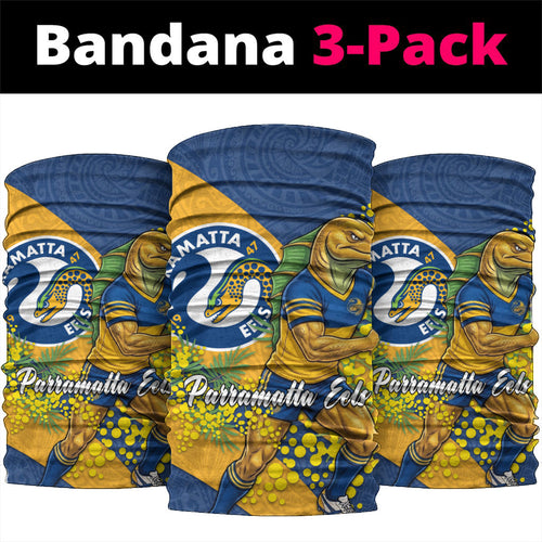 Parramatta Eels Neck Gaiter Golden Wattle Floral Polynesian - Australian Flower - Rugby Mascot