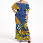Parramatta Eels Off Shoulder Maxi Dress Golden Wattle Floral Polynesian - Australian Flower - Rugby Mascot