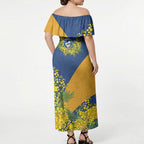 Parramatta Eels Off Shoulder Maxi Dress Golden Wattle Floral Polynesian - Australian Flower - Rugby Mascot