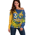Parramatta Eels Off Shoulder Sweater Golden Wattle Floral Polynesian - Australian Flower - Rugby Mascot