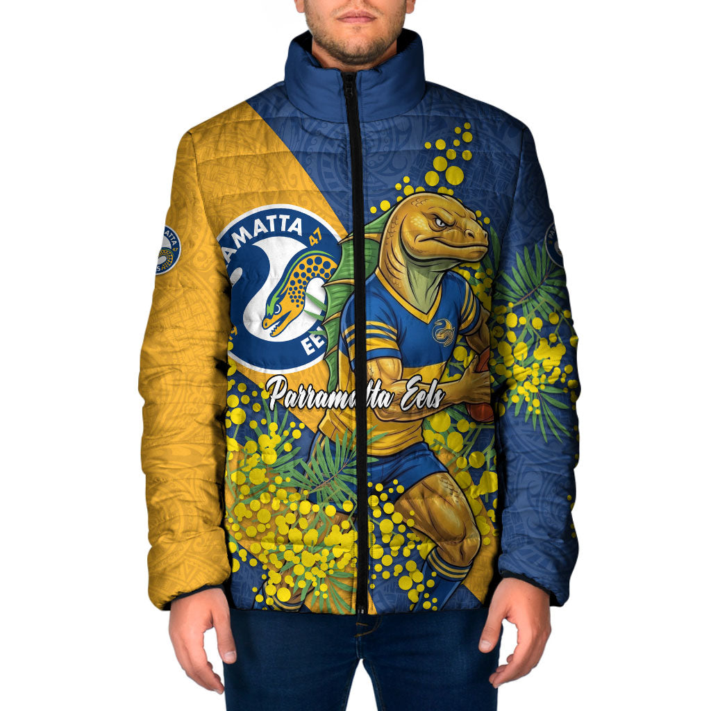 Parramatta Eels Padded Jacket Golden Wattle Floral Polynesian - Australian Flower - Rugby Mascot