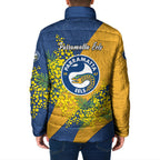 Parramatta Eels Padded Jacket Golden Wattle Floral Polynesian - Australian Flower - Rugby Mascot