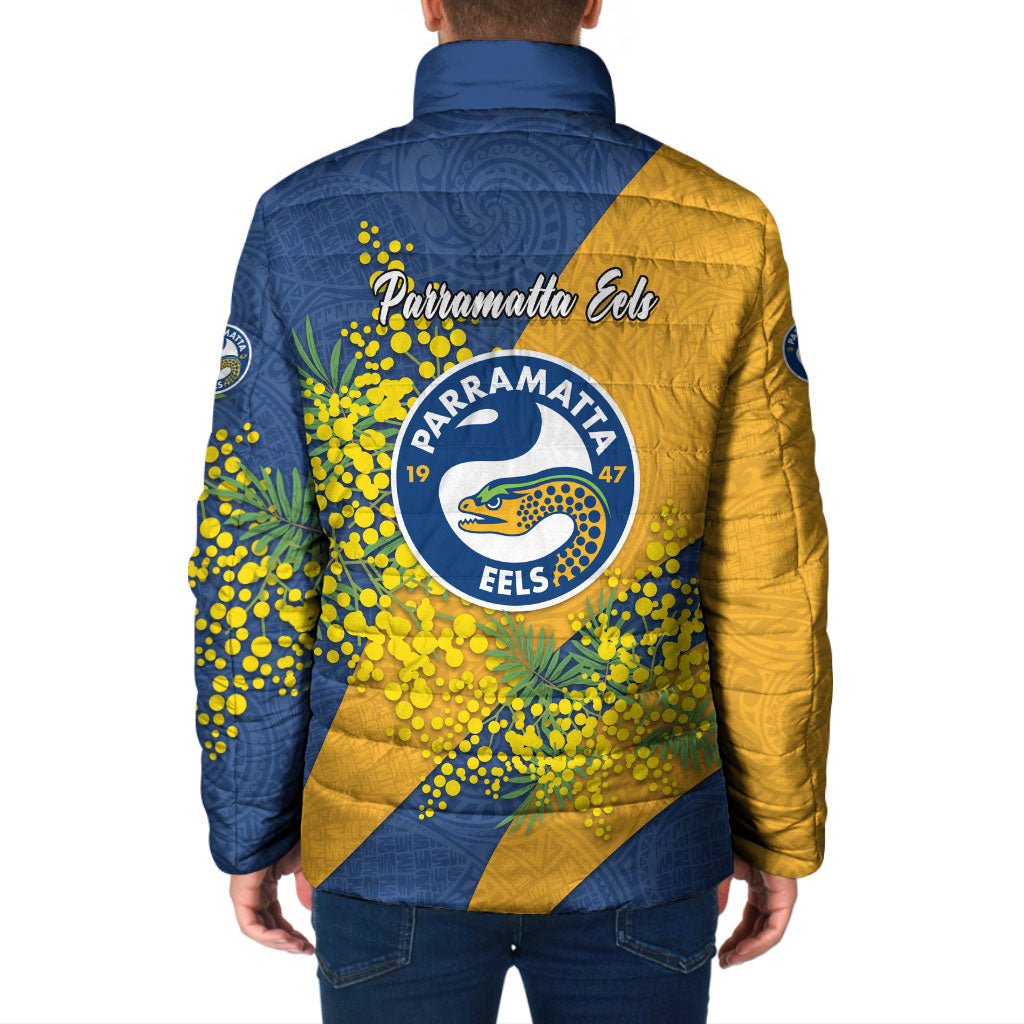 Parramatta Eels Padded Jacket Golden Wattle Floral Polynesian - Australian Flower - Rugby Mascot