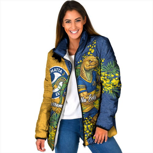 Parramatta Eels Padded Jacket Golden Wattle Floral Polynesian - Australian Flower - Rugby Mascot