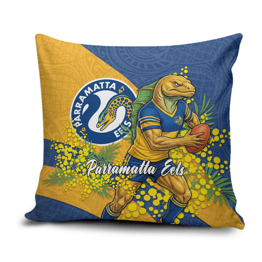 Parramatta Eels Pillow Cover Golden Wattle Floral Polynesian - Australian Flower - Rugby Mascot
