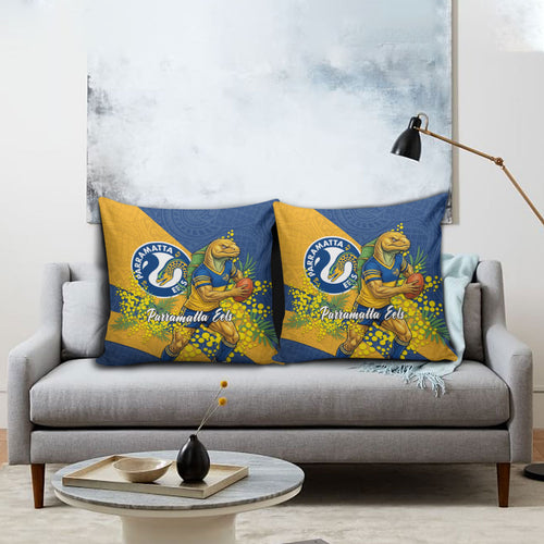 Parramatta Eels Pillow Cover Golden Wattle Floral Polynesian - Australian Flower - Rugby Mascot