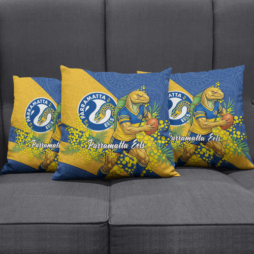 Parramatta Eels Pillow Cover Golden Wattle Floral Polynesian - Australian Flower - Rugby Mascot