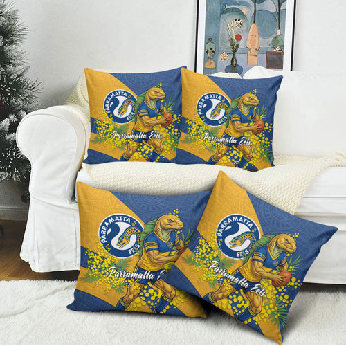Parramatta Eels Pillow Cover Golden Wattle Floral Polynesian - Australian Flower - Rugby Mascot