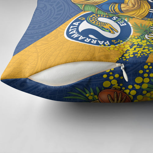 Parramatta Eels Pillow Cover Golden Wattle Floral Polynesian - Australian Flower - Rugby Mascot