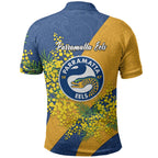 Parramatta Eels Polo Shirt Golden Wattle Floral Polynesian - Australian Flower - Rugby Mascot