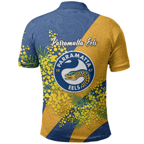 Parramatta Eels Polo Shirt Golden Wattle Floral Polynesian - Australian Flower - Rugby Mascot