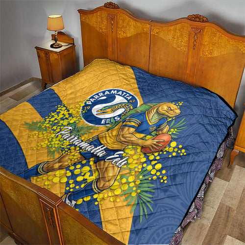 Parramatta Eels Quilt Golden Wattle Floral Polynesian - Australian Flower - Rugby Mascot