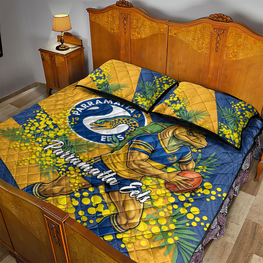 Parramatta Eels Quilt Bed Set Golden Wattle Floral Polynesian - Australian Flower - Rugby Mascot
