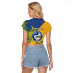 Parramatta Eels Raglan Cropped T Shirt Golden Wattle Floral Polynesian - Australian Flower - Rugby Mascot