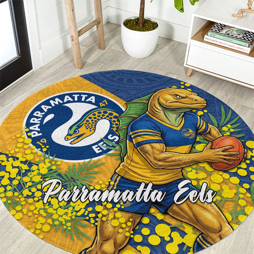 Parramatta Eels Round Carpet Golden Wattle Floral Polynesian - Australian Flower - Rugby Mascot