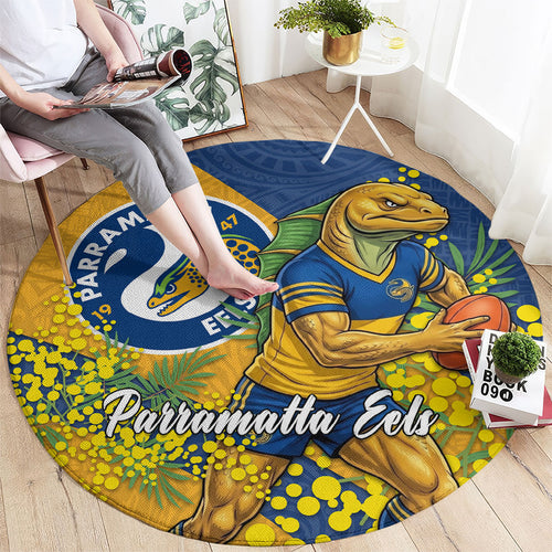 Parramatta Eels Round Carpet Golden Wattle Floral Polynesian - Australian Flower - Rugby Mascot
