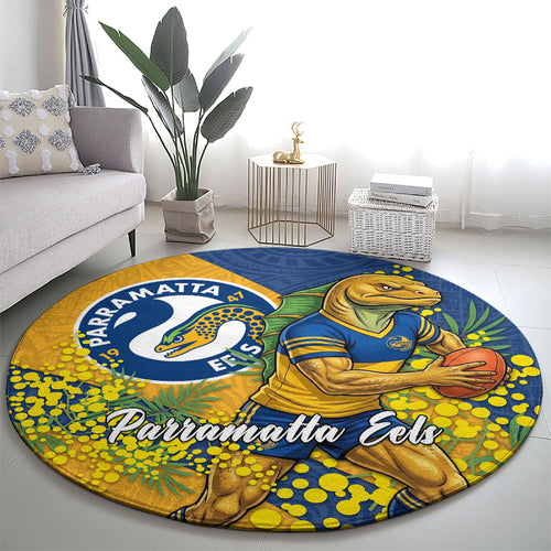 Parramatta Eels Round Carpet Golden Wattle Floral Polynesian - Australian Flower - Rugby Mascot