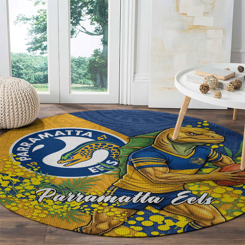 Parramatta Eels Round Carpet Golden Wattle Floral Polynesian - Australian Flower - Rugby Mascot