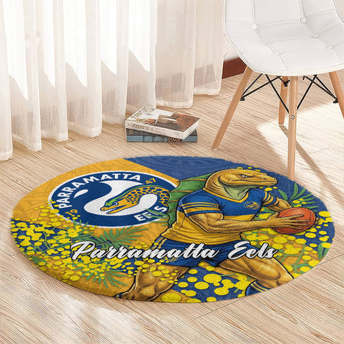Parramatta Eels Round Carpet Golden Wattle Floral Polynesian - Australian Flower - Rugby Mascot
