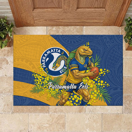 Parramatta Eels Rubber Doormat Golden Wattle Floral Polynesian - Australian Flower - Rugby Mascot