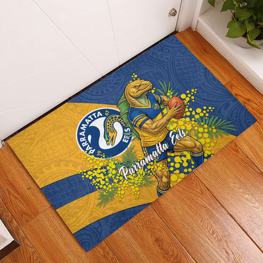 Parramatta Eels Rubber Doormat Golden Wattle Floral Polynesian - Australian Flower - Rugby Mascot