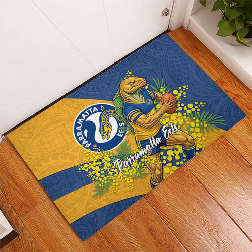 Parramatta Eels Rubber Doormat Golden Wattle Floral Polynesian - Australian Flower - Rugby Mascot