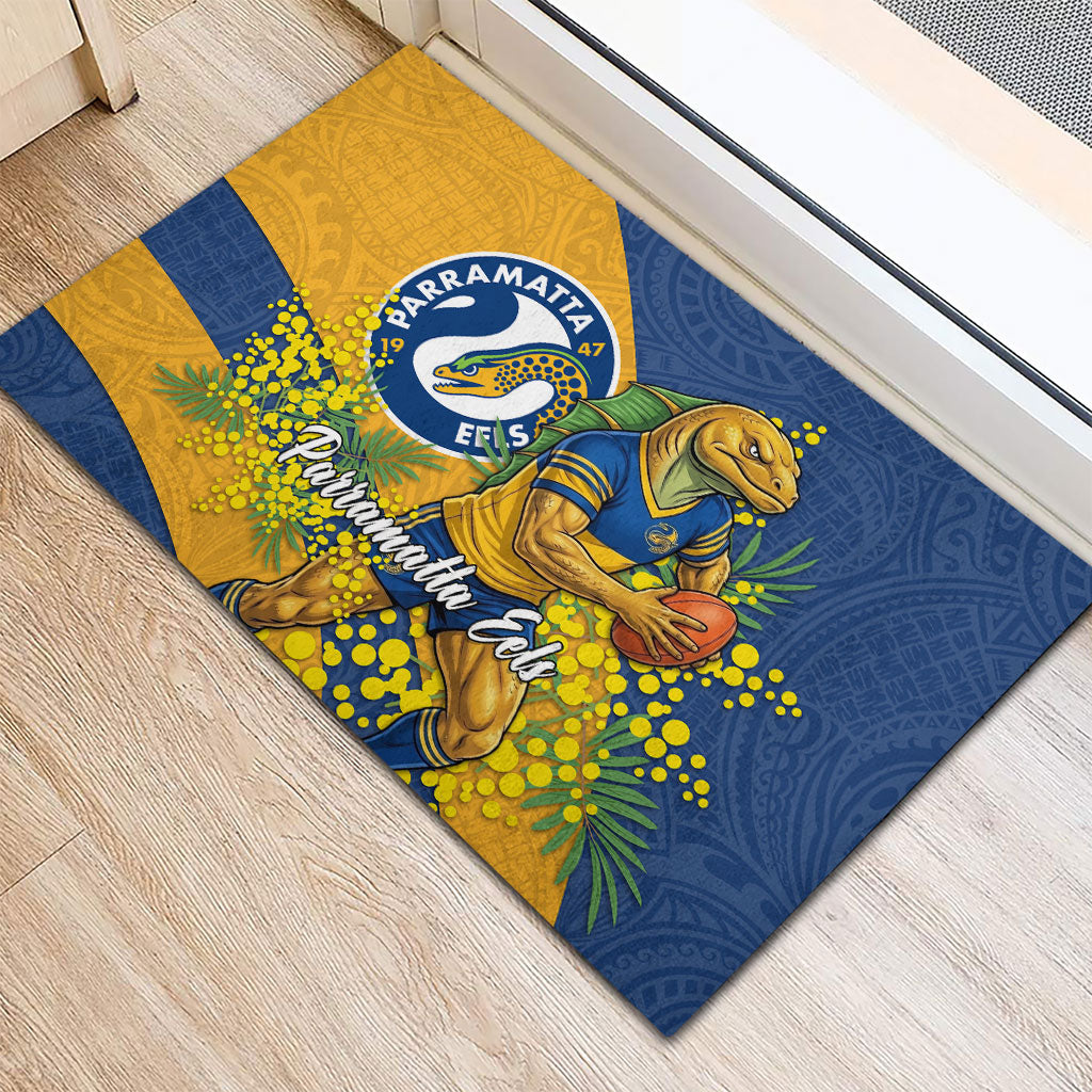 Parramatta Eels Rubber Doormat Golden Wattle Floral Polynesian - Australian Flower - Rugby Mascot