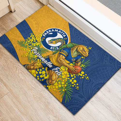 Parramatta Eels Rubber Doormat Golden Wattle Floral Polynesian - Australian Flower - Rugby Mascot