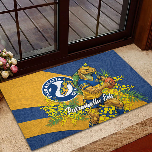 Parramatta Eels Rubber Doormat Golden Wattle Floral Polynesian - Australian Flower - Rugby Mascot