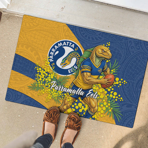 Parramatta Eels Rubber Doormat Golden Wattle Floral Polynesian - Australian Flower - Rugby Mascot