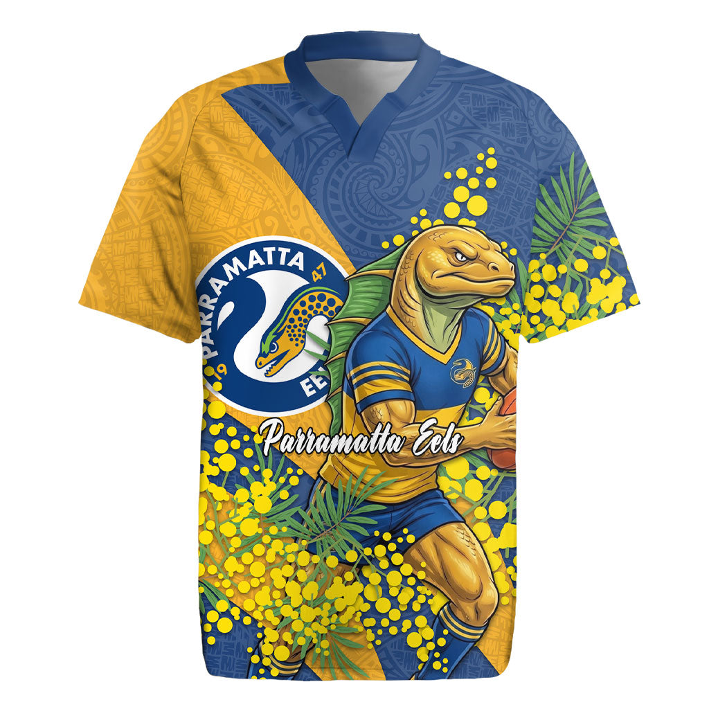 Parramatta Eels Rugby Jersey Golden Wattle Floral Polynesian - Australian Flower - Rugby Mascot