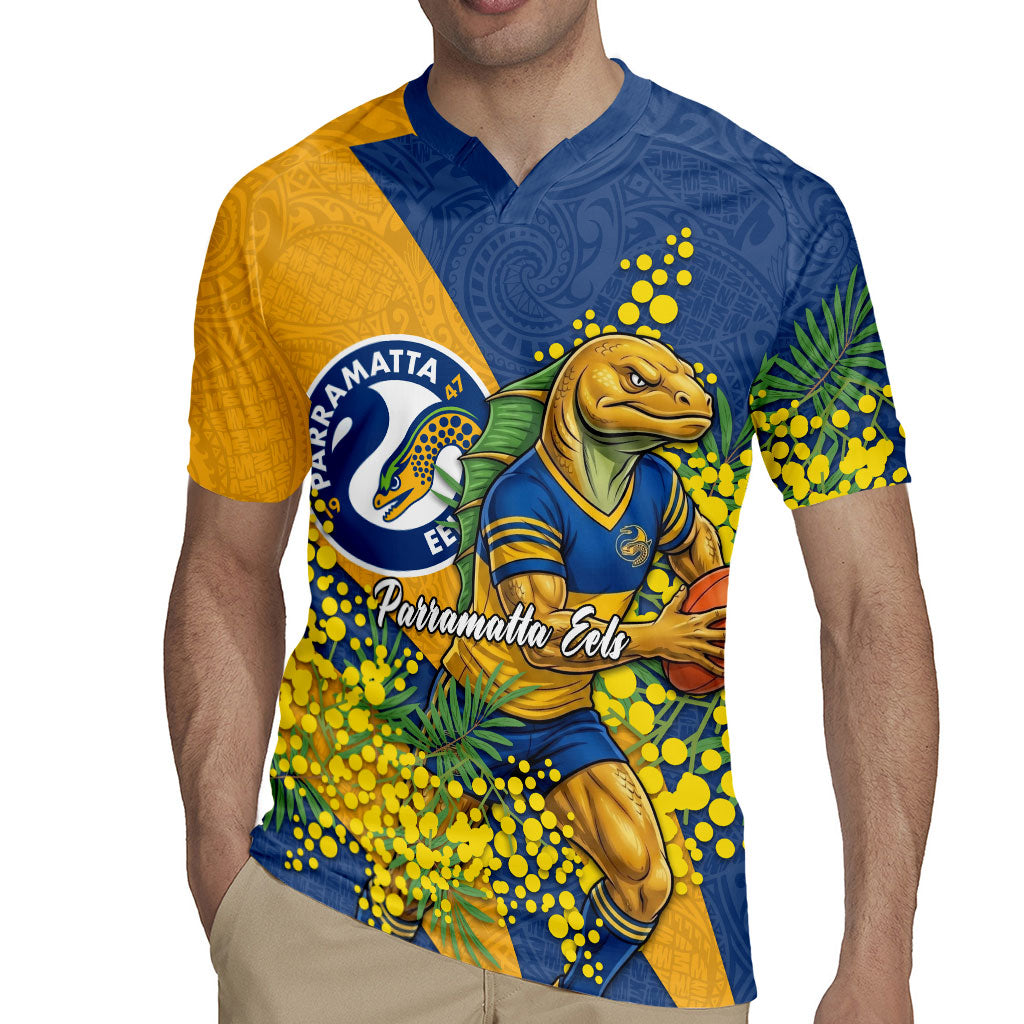 Parramatta Eels Rugby Jersey Golden Wattle Floral Polynesian - Australian Flower - Rugby Mascot