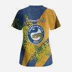 Parramatta Eels Scrub Top Golden Wattle Floral Polynesian - Australian Flower - Rugby Mascot