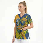 Parramatta Eels Scrub Top Golden Wattle Floral Polynesian - Australian Flower - Rugby Mascot